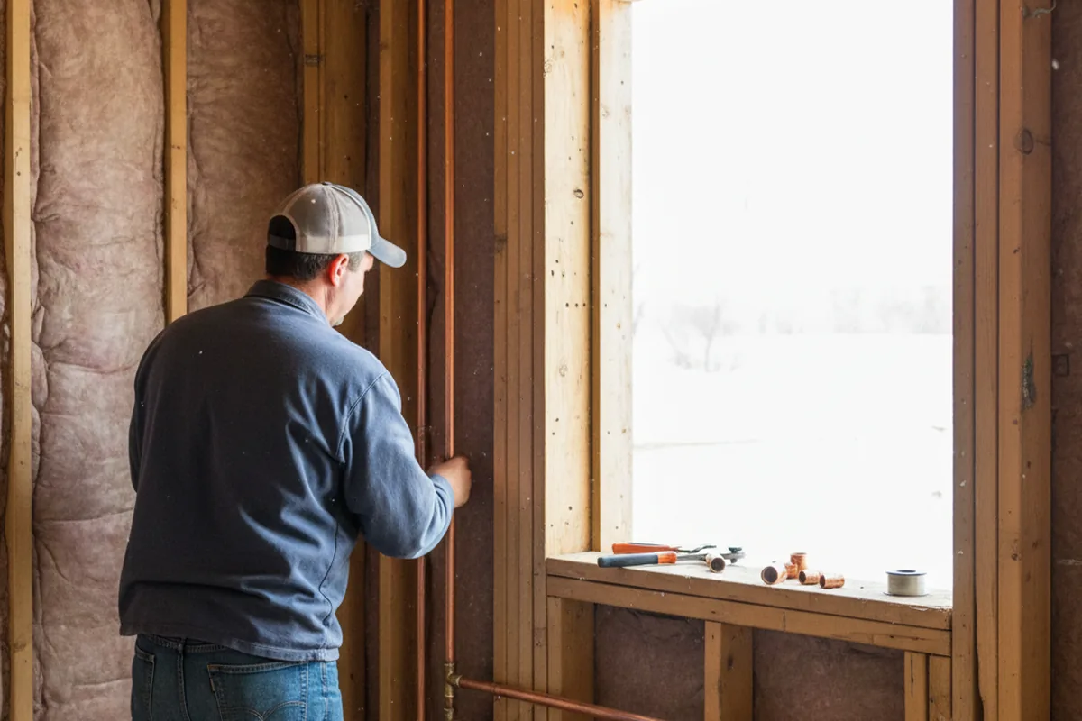 Licensed plumber running new copper supply lines in a Old Forge home