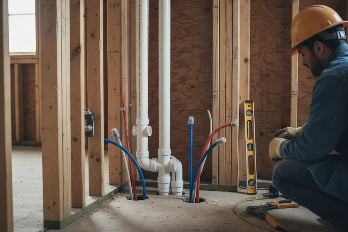 Drain and supply rough-in during Leak Detection in Old Forge